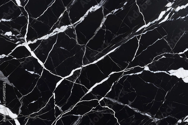 Fototapeta Luxurious black marble texture with elegant white veins and natural patterns