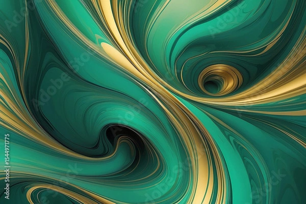 Fototapeta Luxurious emerald green and gold abstract swirls and flowing lines for elegant designs