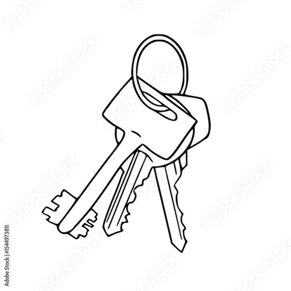 Fototapeta classic keyring with multiple keys outline
