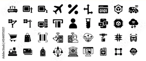 Fototapeta Black Glyph Icon Set Technology Commerce Transportation