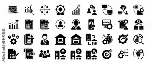 Fototapeta Black Glyph Icons Business Management Collection of Finance Growth Strategy Teamwork