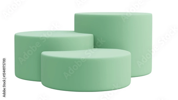 Fototapeta Transparent Background Mint Green Cylindrical Product Display Podiums - Tiered Pedestals

