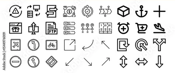 Fototapeta Black Line Icon Bundle 270 Arrows Navigation Symbols