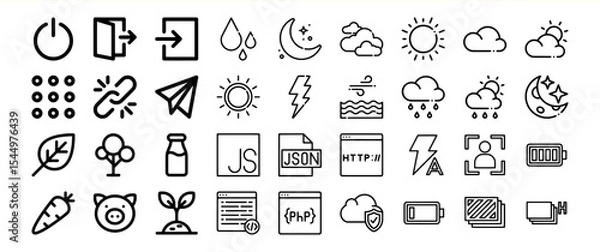 Fototapeta Black Line Icon Collection Bundle 258 Web Development Nature Symbols