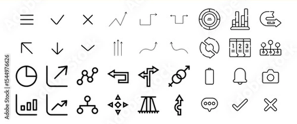 Fototapeta Black Line Icon Set Arrows Charts Graphs Symbols Collection