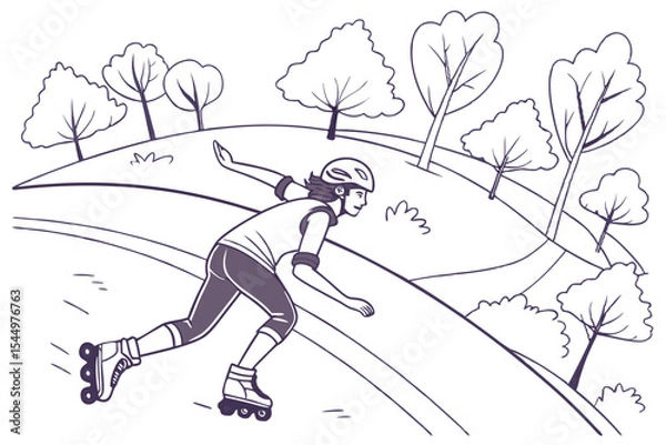 Fototapeta Speeding Rollerblader in Park Scene