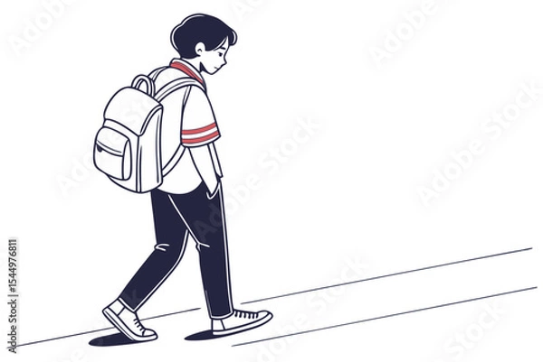 Fototapeta Student Boy Walking with Bag Vector