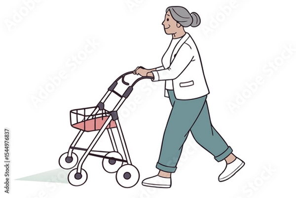 Fototapeta Senior Woman Using Rollator Walker