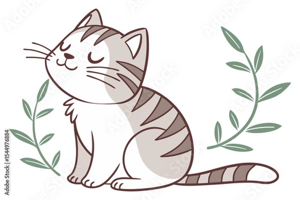 Fototapeta Sitting Cat with Closed Eyes Vector