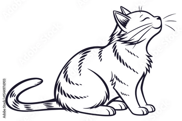 Fototapeta Peaceful Cat Sitting Illustration