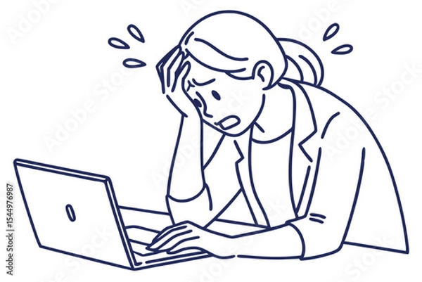 Fototapeta Frustrated Female at Computer Art