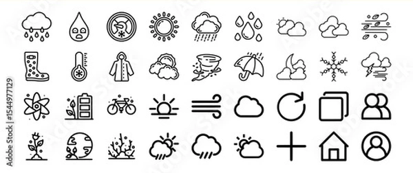 Fototapeta Black Line Icons Collection Weather Nature Symbols