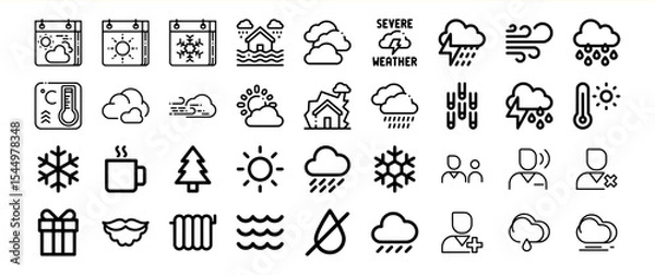 Fototapeta Collection of Black Line Weather Icons and Symbols