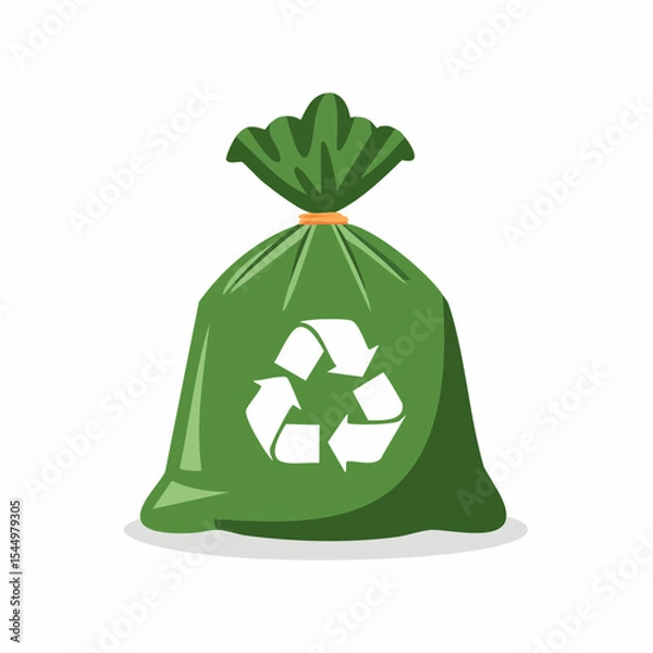 Fototapeta Eco-Friendly Waste Disposal: A vibrant illustration of a green recycling bag prominently displays the universal symbol, embodying eco-consciousness, and responsibility.