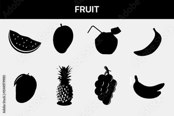 Fototapeta Summer fruit silhouette, vector set.