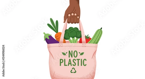 Fototapeta Sustainable Shopping Reusable Tote Bag with Fresh Produce