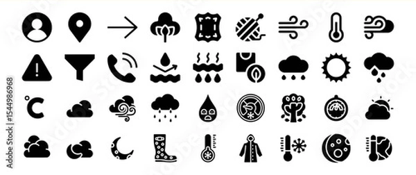 Fototapeta Black Glyph Icon Collection Weather Symbols Bundle 138