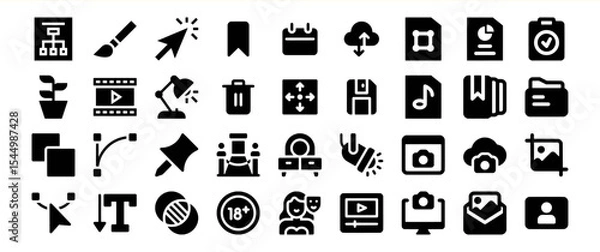 Fototapeta Black Glyph Icon Set Bundle 296 Web Design Elements