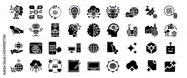 Fototapeta Black Glyph Icon Set Bundle 305 Technology Global Network A I