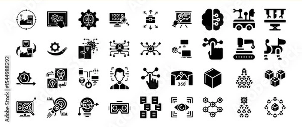Fototapeta Black Glyph Icons Collection Smart Factory Automation Technology