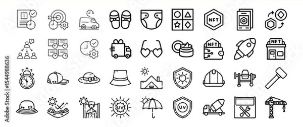 Fototapeta Bundle 5 Black Line Icons Collection of Time Management Baby Items N F T and Construction