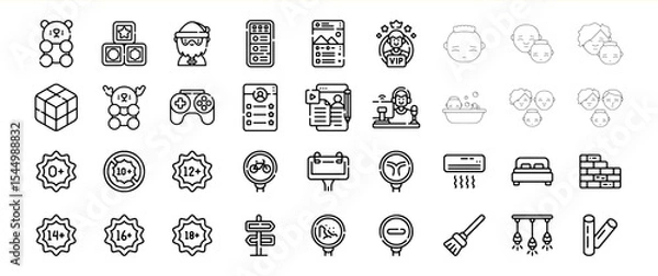 Fototapeta Bundle 7 Black and White Line Icons Collection of Game Ratings Family Faces and More