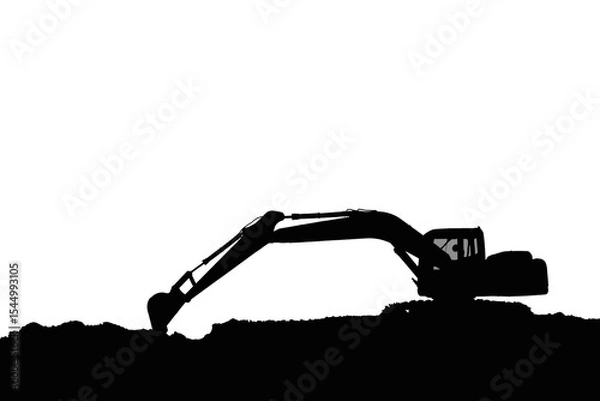 Fototapeta Crawler excavators silhouette are digging the soil in the construction site , on the white background