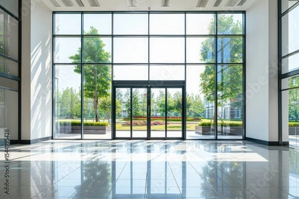 Obraz High Resolution Image of Empty Lobby of Office Building with Windows