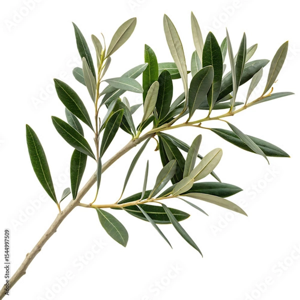 Fototapeta Olive Tree Branch with Green Leaves Detailed Closeup Studio Shot Isolated on a transparent background
