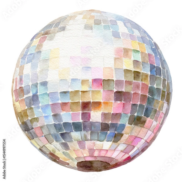 Obraz  Disco Ball with Soft Glimmer Watercolor Painting on Transparent Background

