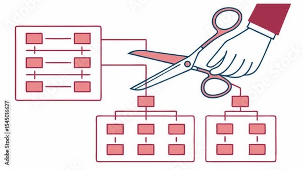Fototapeta Organize change and decision, Hand-holding scissors cut through organizational structure,