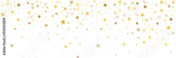 Fototapeta Gold stars vector background, sparkling Christmas confetti falling isolated on white. magic shining flying stars glitter backdrop, sparkle border