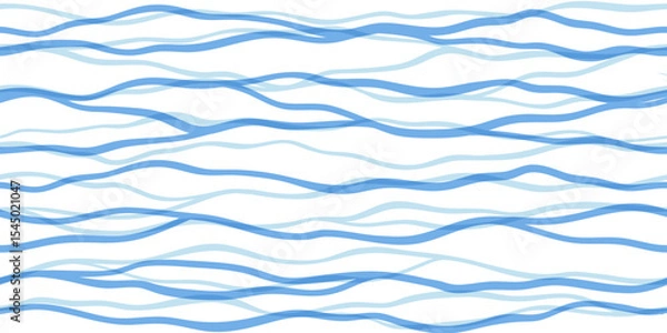 Fototapeta Sea waves seamless vector pattern. Hand drawn water background. Wavy ocean print, curly paint lines, watercolor