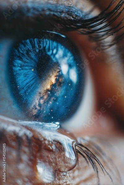 Fototapeta Celestial reflection eye close-up cosmic view emotional landscape intimate perspective