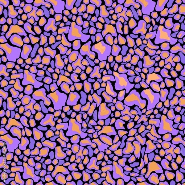Fototapeta Leopard pattern seamless repeating print fashion modern background, lilac and orange colors leopard skin design, cat spots design.