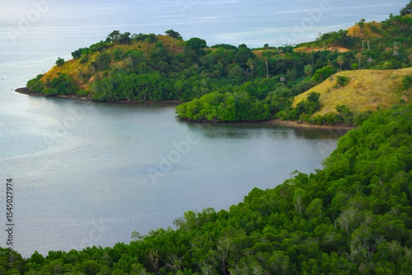 Obraz Beautiful view of Sylvia Hill, Labuan Bajo, Indonesia. The green expanse of the hill.