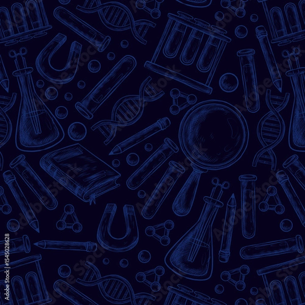Fototapeta Doodle style seamless science or laborator background illustration in vector format