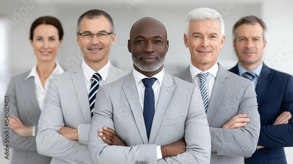 Fototapeta Group of Diverse Business Professionals Standing Proudly with Arms Crossed in Modern Office Environment