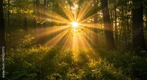 Fototapeta Sunlight through forest canopy