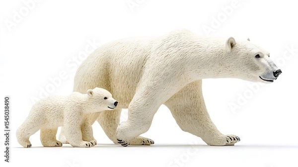 Fototapeta Toy Polar Bear and Cub Standing Together on a Plain White Background Studio Shot