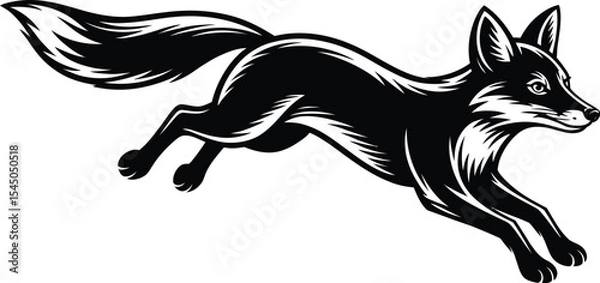Fototapeta Vector image of a fox in black and white colors on a white background