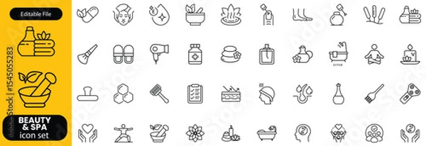 Fototapeta Wellness and Spa Line Editable Icons set. Vector illustration in modern thin line style of components of a healthy lifestyle, face and body care, recreation. Pictograms and infographics	
