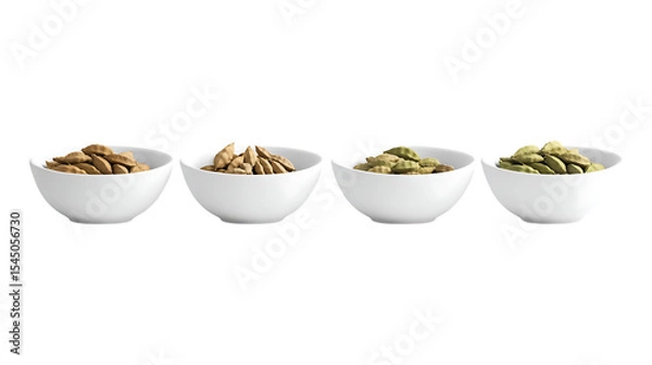 Obraz Four Small Bowls of Diverse Food Items Culinary Variety  Presentation On Transparent Background