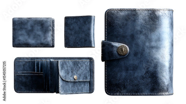 Obraz Elegant Dark Blue Leather Planner Set CloseUp Product Shot On Transparent Background