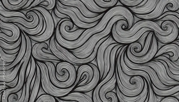 Fototapeta seamless abstract black and white wavy random line pattern