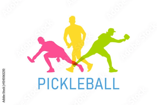 Fototapeta Vibrant Men's Pickleball Illustration in Bright Colors, colorful vector editable pickleball player poses for any graphic background