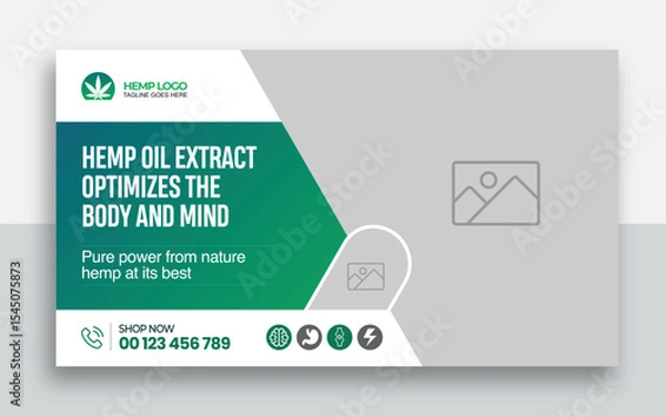 Obraz Hemp product CBD oil youtube thumbnail and web banner template design