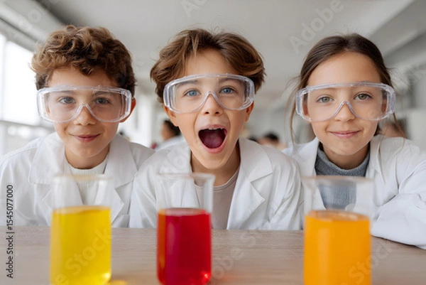 Obraz Kids doing science experiments in a classroom Generative AI