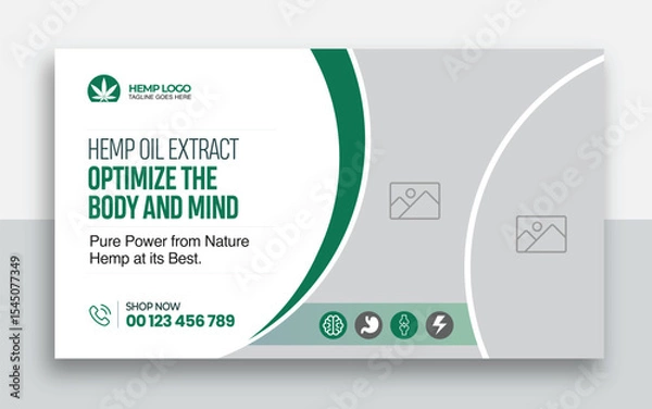 Obraz Hemp product CBD oil youtube thumbnail and web banner template design