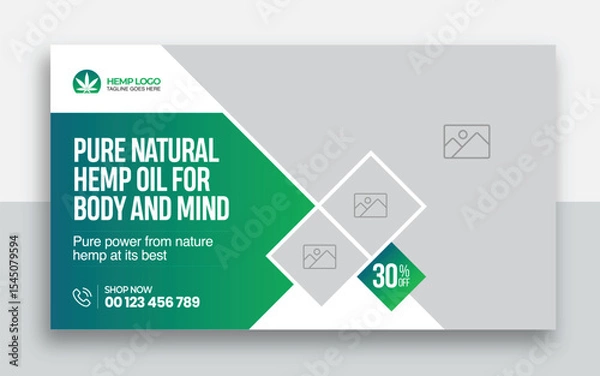 Obraz Hemp product CBD oil youtube thumbnail and web banner template design